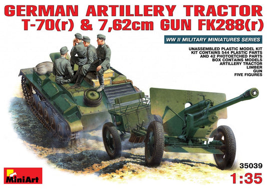 German Artillery Tractor T-70 (r) & Gun w/Crew 1/35 #35039 by Miniart
