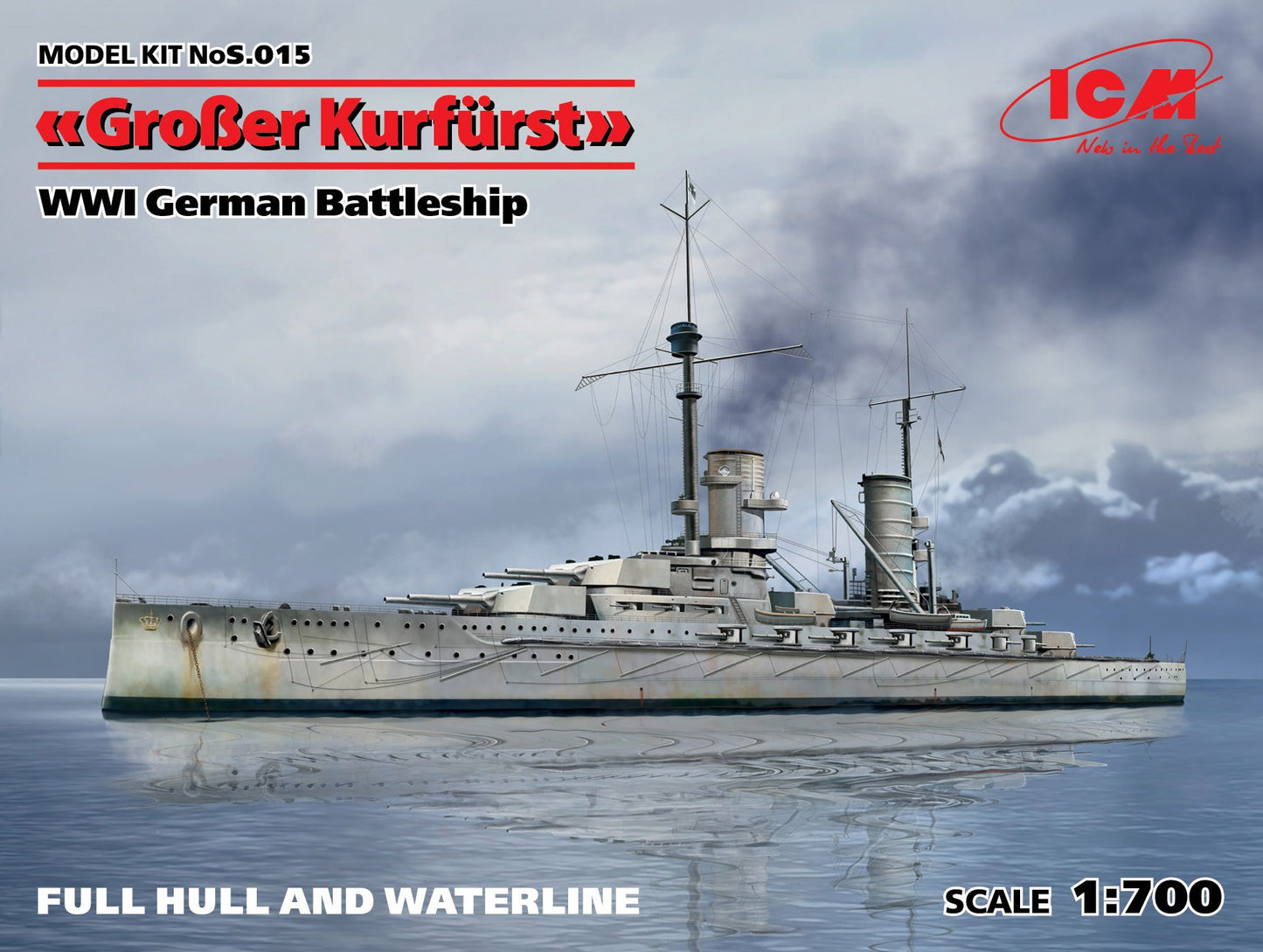 GroBer Kurfurst (full hull & waterline), WWI German Battleship 1/700 #S.015 by ICM