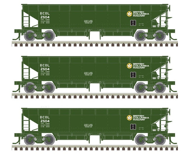 Atlas 20006798 Master HO 70 Ton Hart Ballast Hopper, BC Rail #2504 3-Pack