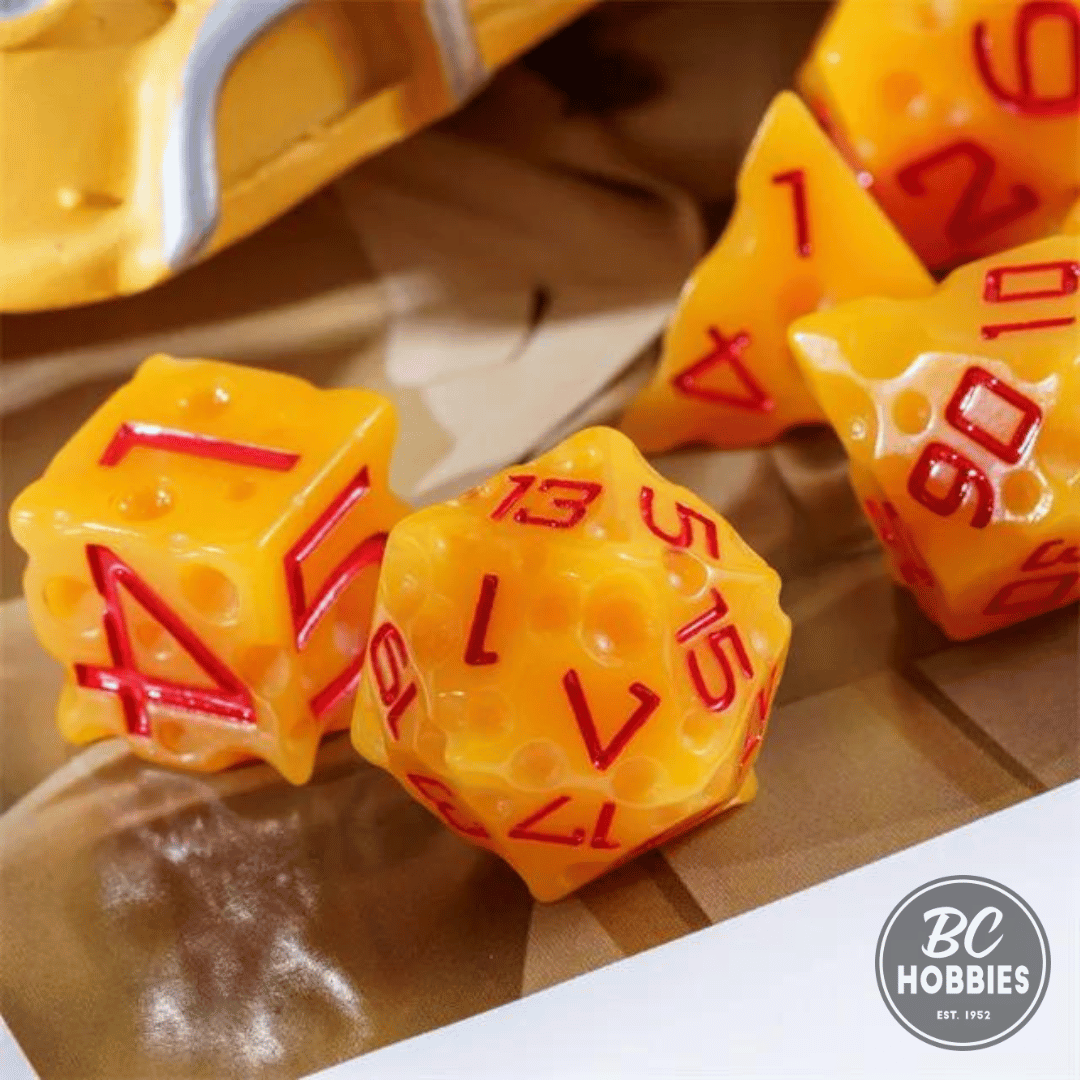 Cheese 7pc Dice Set inked in Red