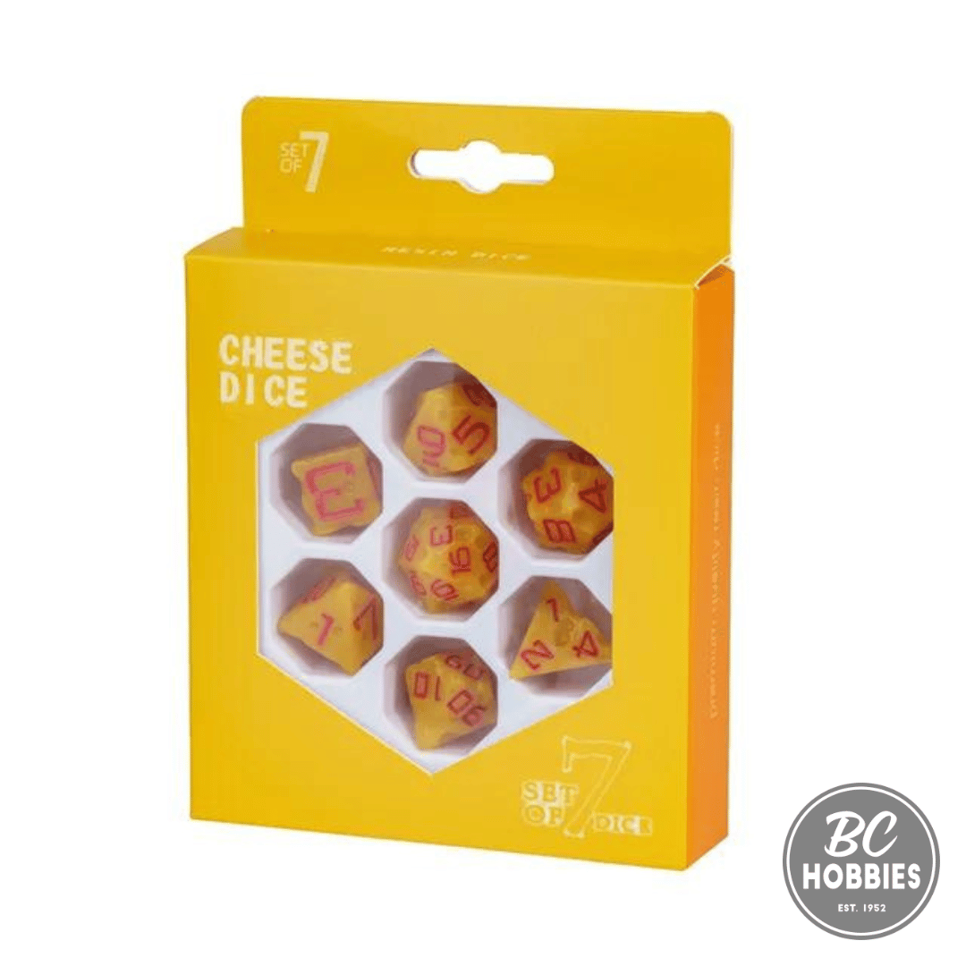 Cheese 7pc Dice Set inked in Red
