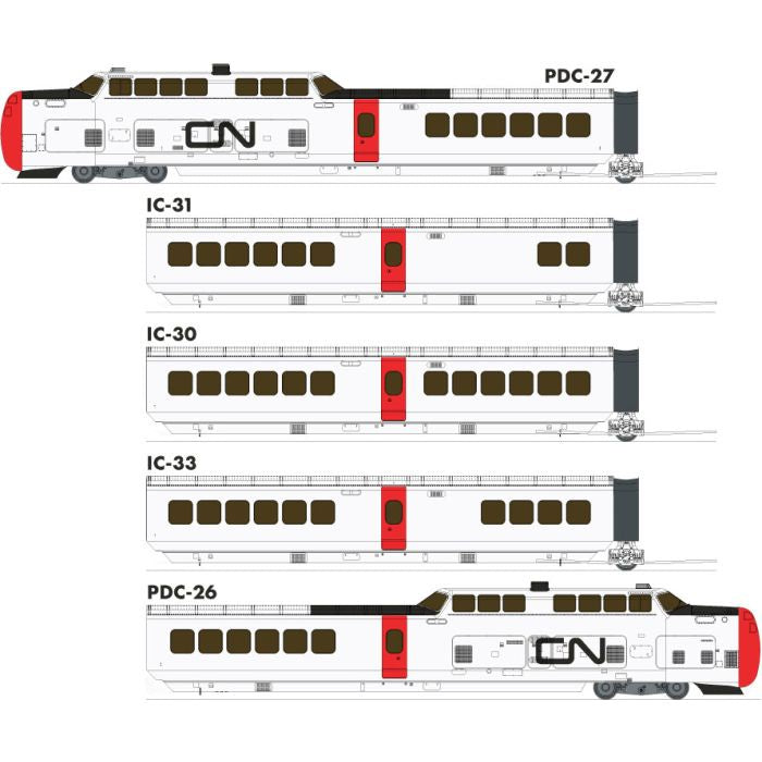 Rapido 203505 HO UAC TurboTrain (DC/DCC/Sound): CN Rail - 5-Car Set: #126-201-256-228-151