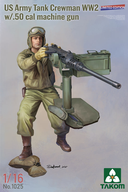 US Army Tank Crewman WWII w/ 50 Cal Machine Gun 1/16 #1025 by Takom