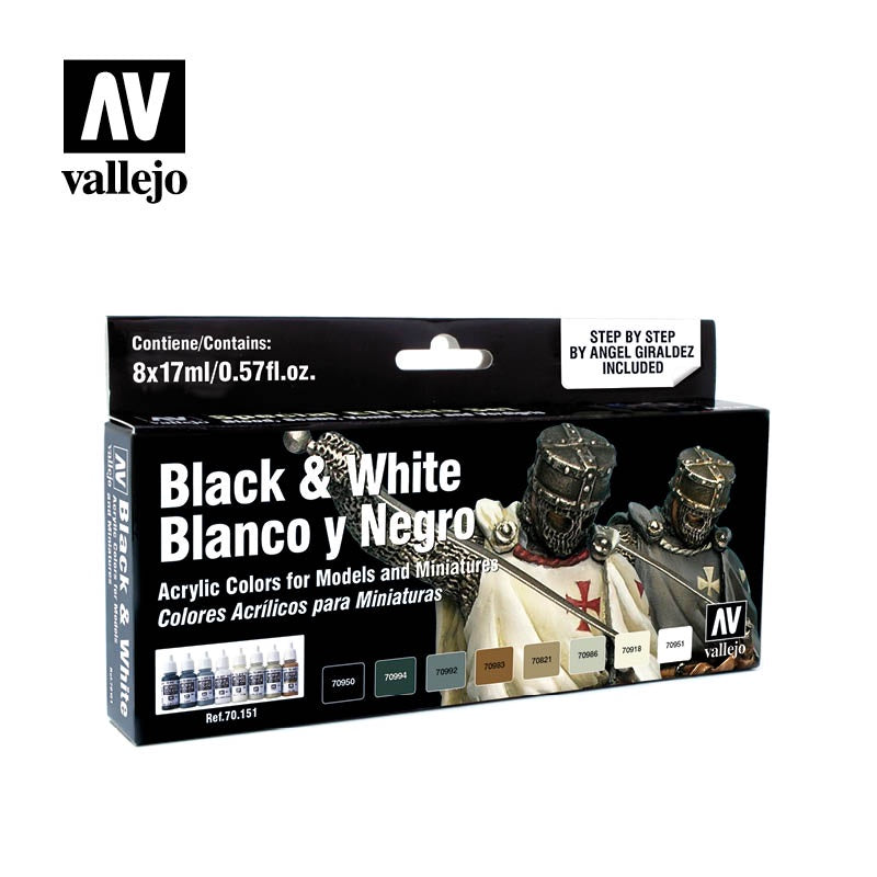 Vallejo Black and Whites 8 Colour Paint Set
