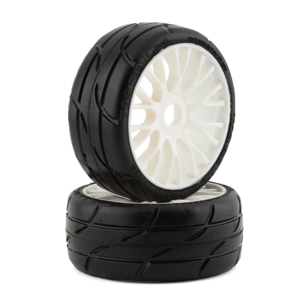 GRP Tires GT - TO3 Revo Belted Pre-Mounted 1/8 Buggy Tires (White) (2) w/RIGID Wheel GRP Tires GT - TO3 Revo Belted Pre-Mounted 1/8 Buggy Tires (White) (2) w/RIGID Wheel