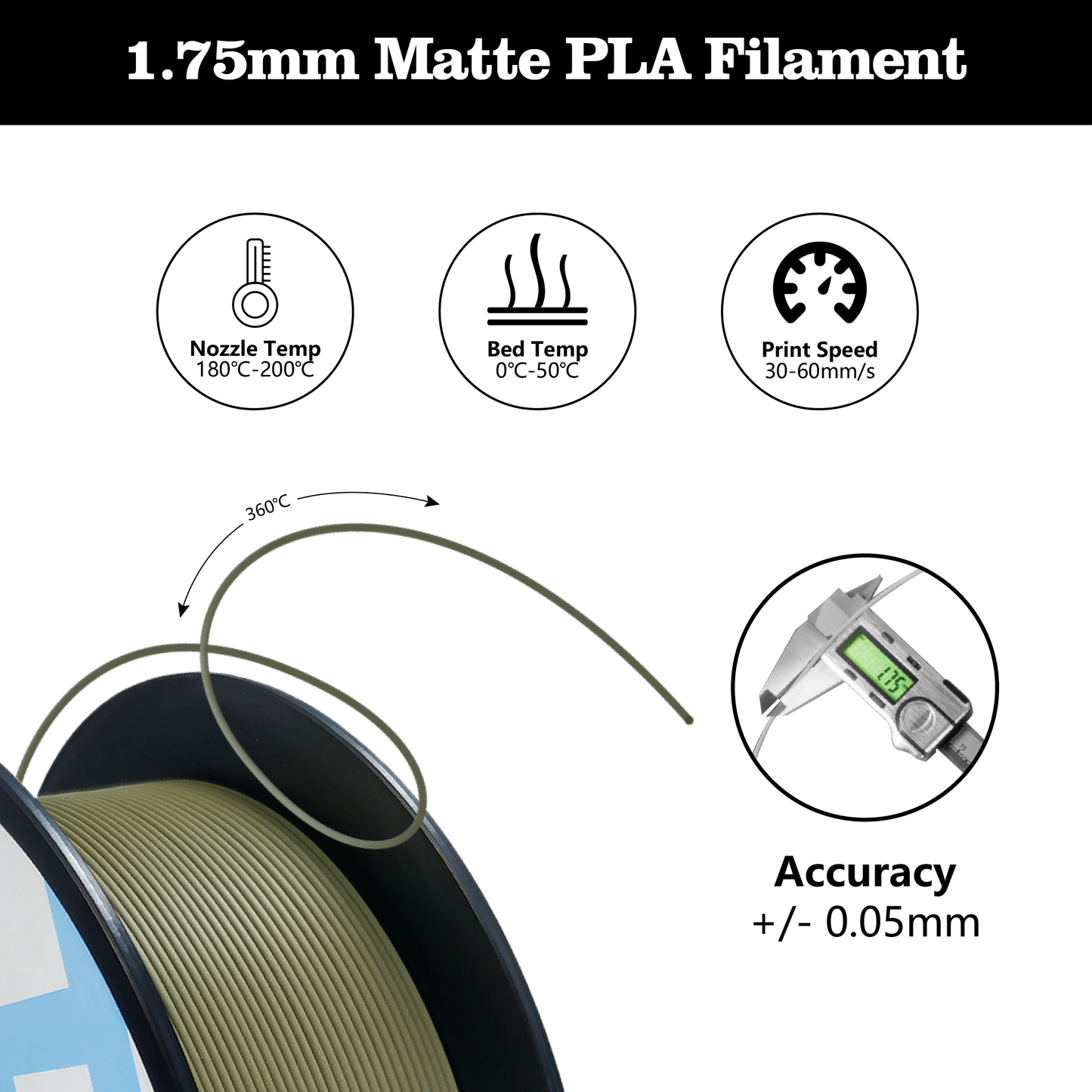 Hello3D Matte Army Green PLA 1kg