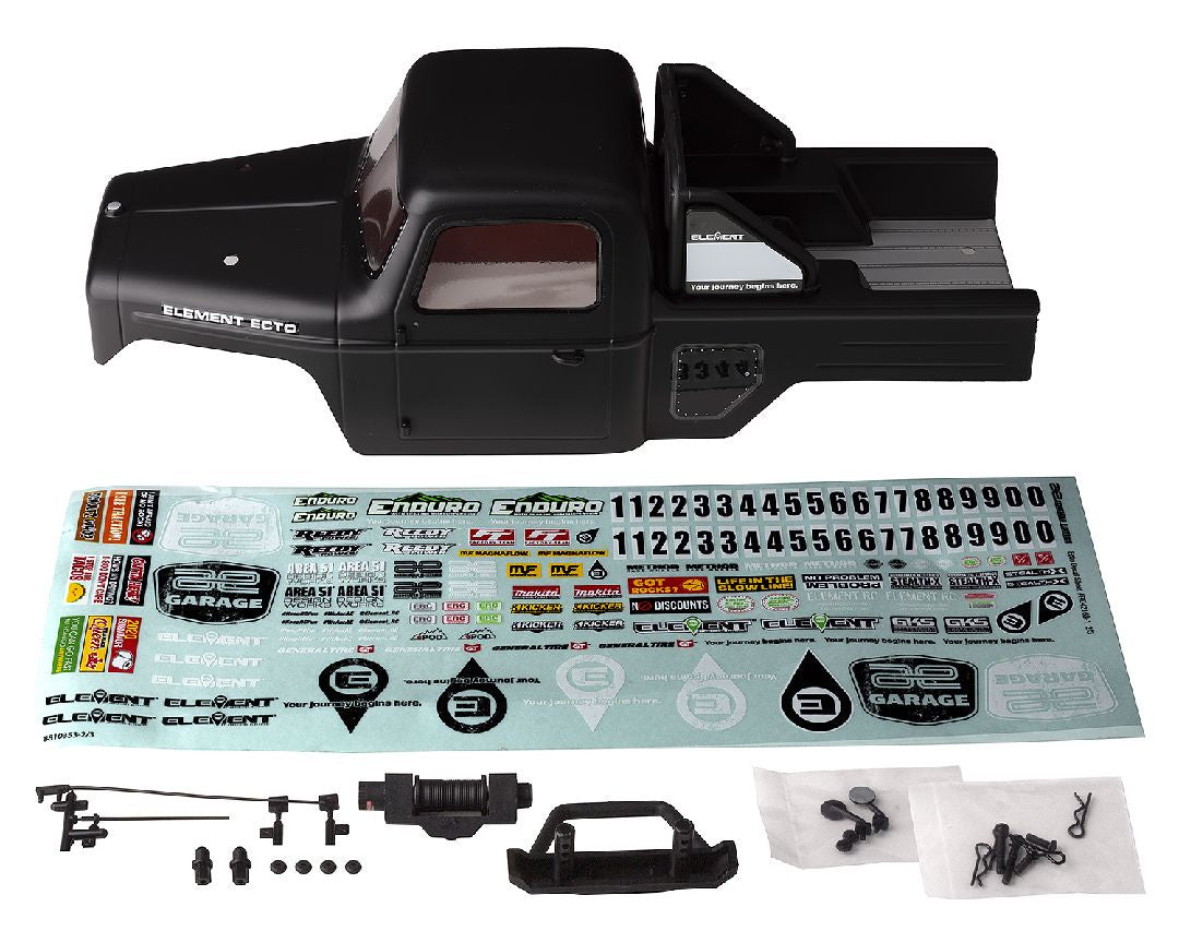 Element RC Enduro Ecto Pre-Painted Body Set (Black) (Scratch 'N Weather) - ASC42179