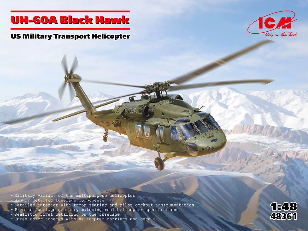 UH-60A Black Hawk, US Military Transport Helicopter 1/48 #48361 by ICM