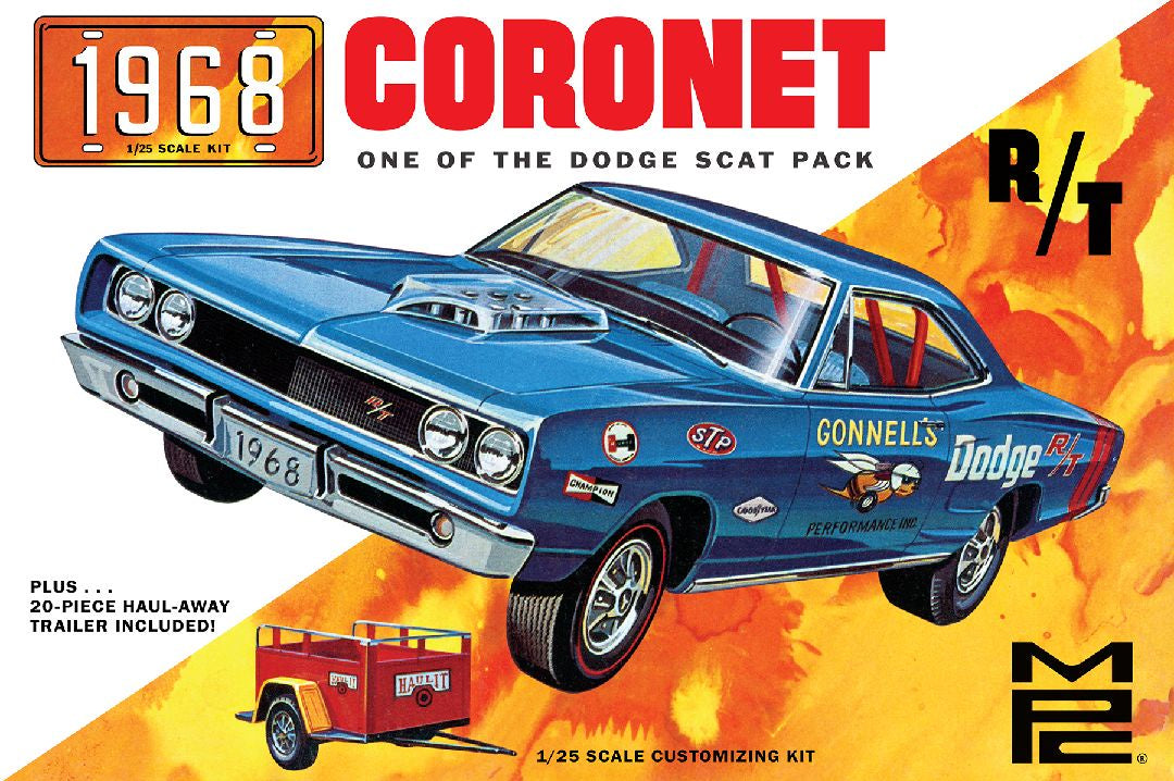 1968 Dodge Coronet Hardtop w/ Trailer Model Kit 1/25 #975 by MPC