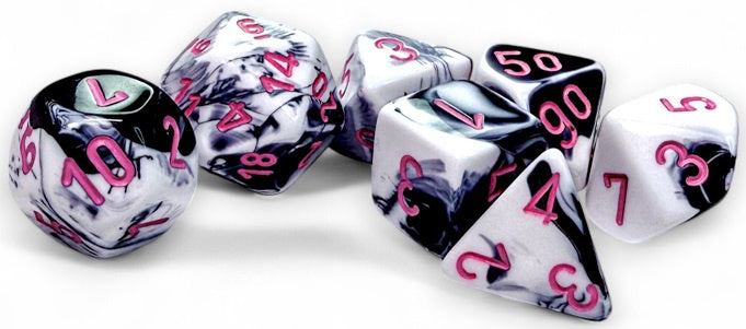 Chessex Gemini 7-Die Set Black-White/Pink CHX26469