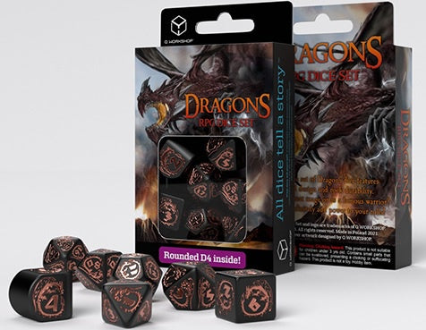 Q Workshop Dragons Modern Dice Set Black And Copper
