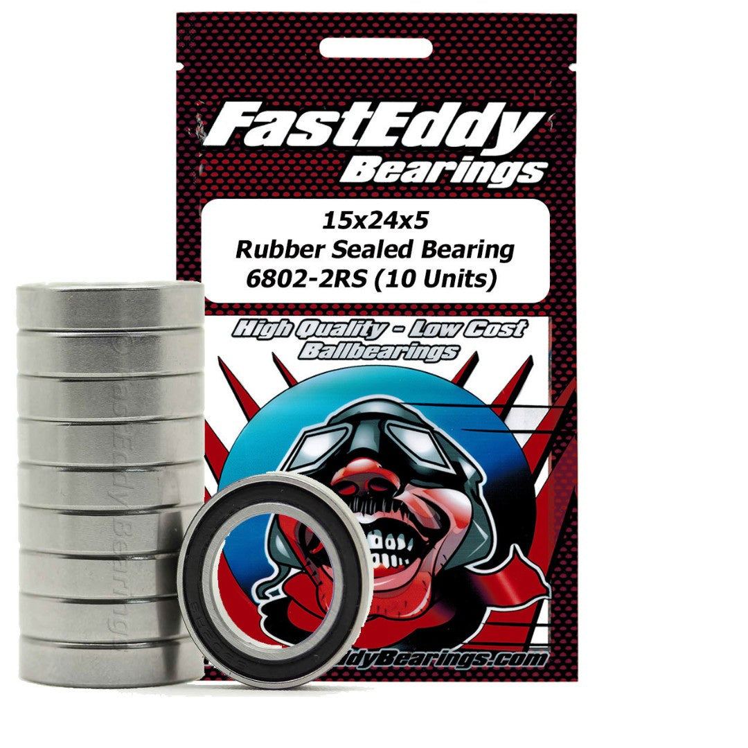 Fast Eddy 15x24x5 Rubber Sealed Bearings 6802-2RS (1) - TFE304