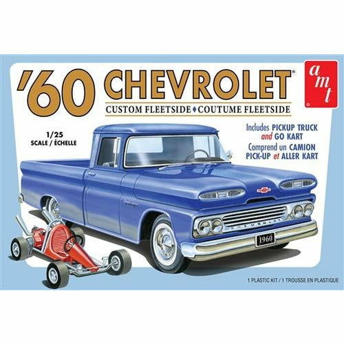 1960 Chevrolet Custom Fleetside Pickup w/Go Cart 1/25 Model Truck Kit #1063 by AMT