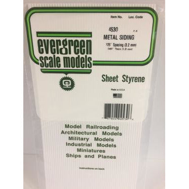 Evergreen #4530 Styrene Siding: Metal 0.125" (3.2 mm) Spacing x 0.040" (1.0mm) Thick 6" x 12"