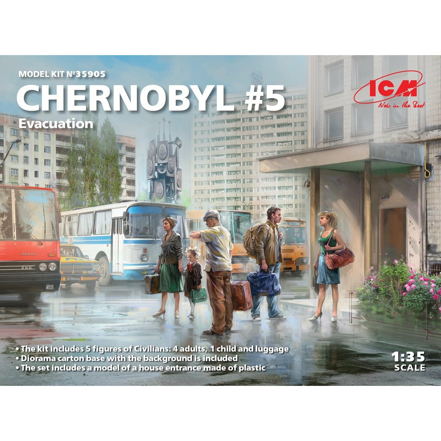 Chernobyl #5 Extraction (4 adults, 1 child and luggage) (100% new molds) 1/35 #35905 by ICM