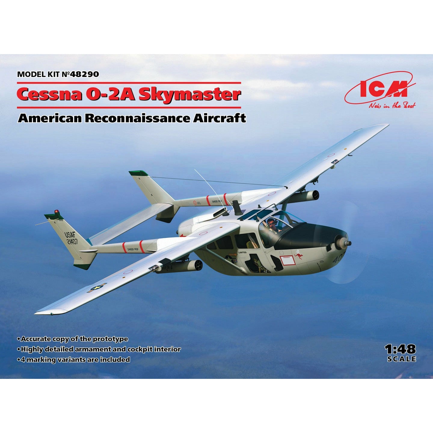 Cessna O-2A Skymaster, American Reconnaissance Aircraft, New Molds 1/48 #48290 by ICM