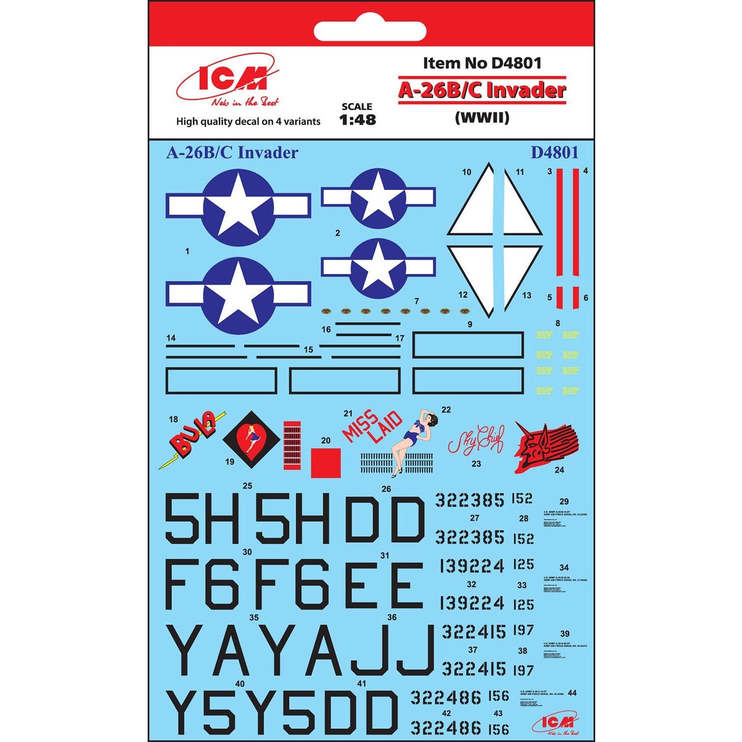 1/48 ICM Decals for WWII A-26B/C Invader