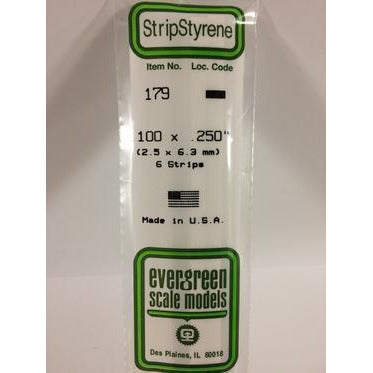 Evergreen #179 Styrene Strips: Dimensional 6 pack 0.100" (2.5mm) x 0.250" (4.8mm) x 14" (35cm)