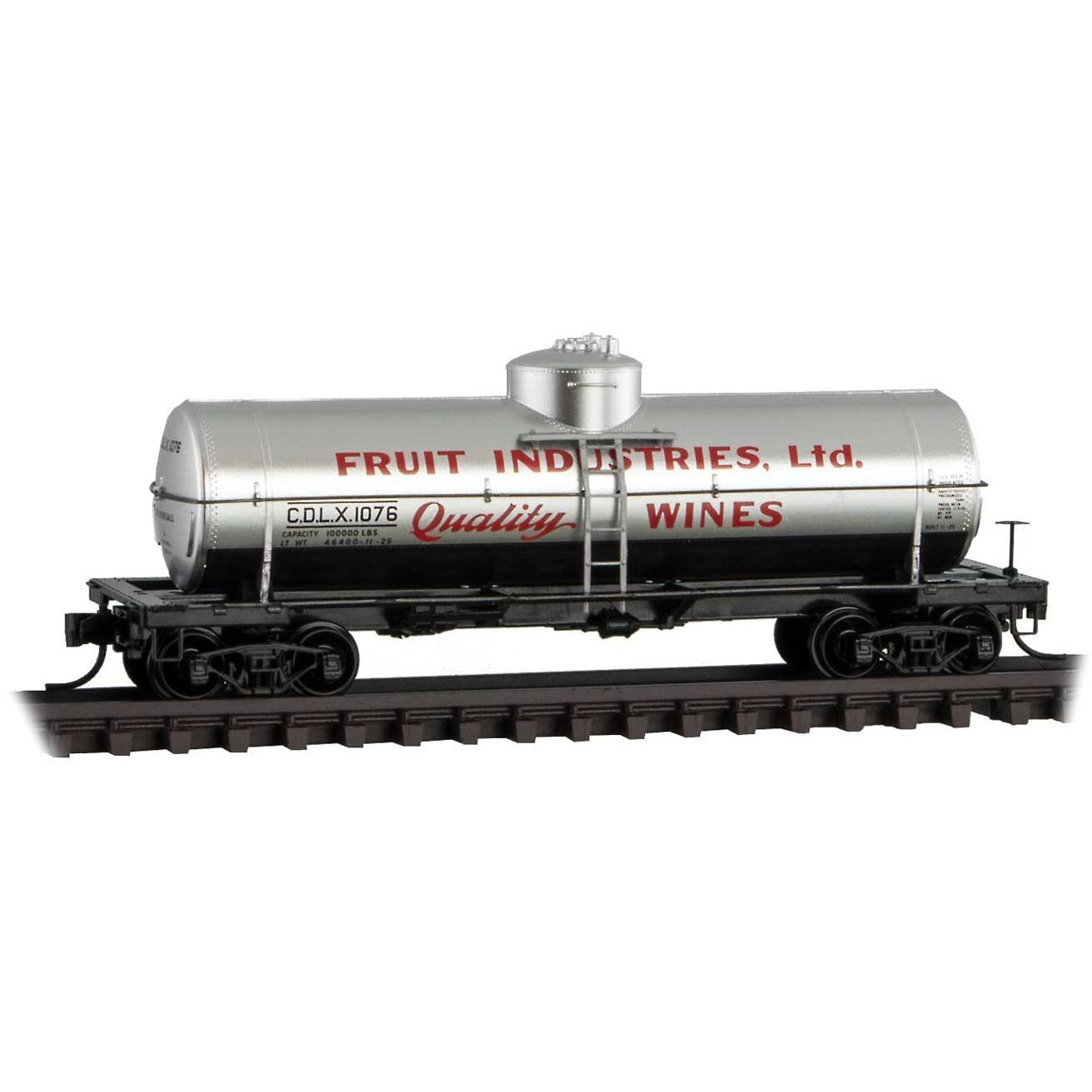 39' Single-Dome Tank Car - Ready to Run -- Fruit Industries CDLX 1076 Grape to Glass 12 - Silver
