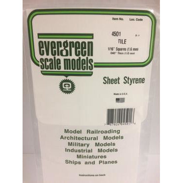 Evergreen #4501 Tile: Square 1/16" (1.6mm) x 1/16" (1.6mm) x 0.014" (0.35mm)