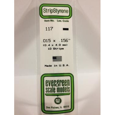 Evergreen #117 Styrene Strips: Dimensional 10 pack 0.015" (0.38mm) x 0.156" (4.0mm) x 14" (35cm)