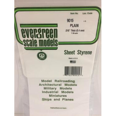 Evergreen #9015 Styrene Sheets: Plain 3 pack 0.015" (0.38mm) x 6" x 12"