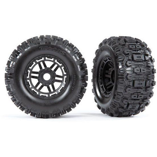 Traxxas Assembled Glued Sledgehammer Tires and Black Wheels - TRA8973