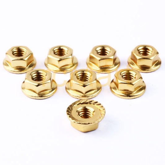 3RACING 4mm Aluminum Serrated Locknuts (8pcs) Gold - 3RAC-NS40GO