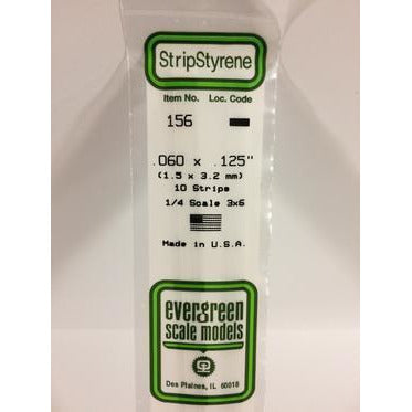 Evergreen #156 Styrene Strips: Dimensional 10 pack 0.060" (1.5mm) x 0.100" (2.5mm) x 14" (35cm)