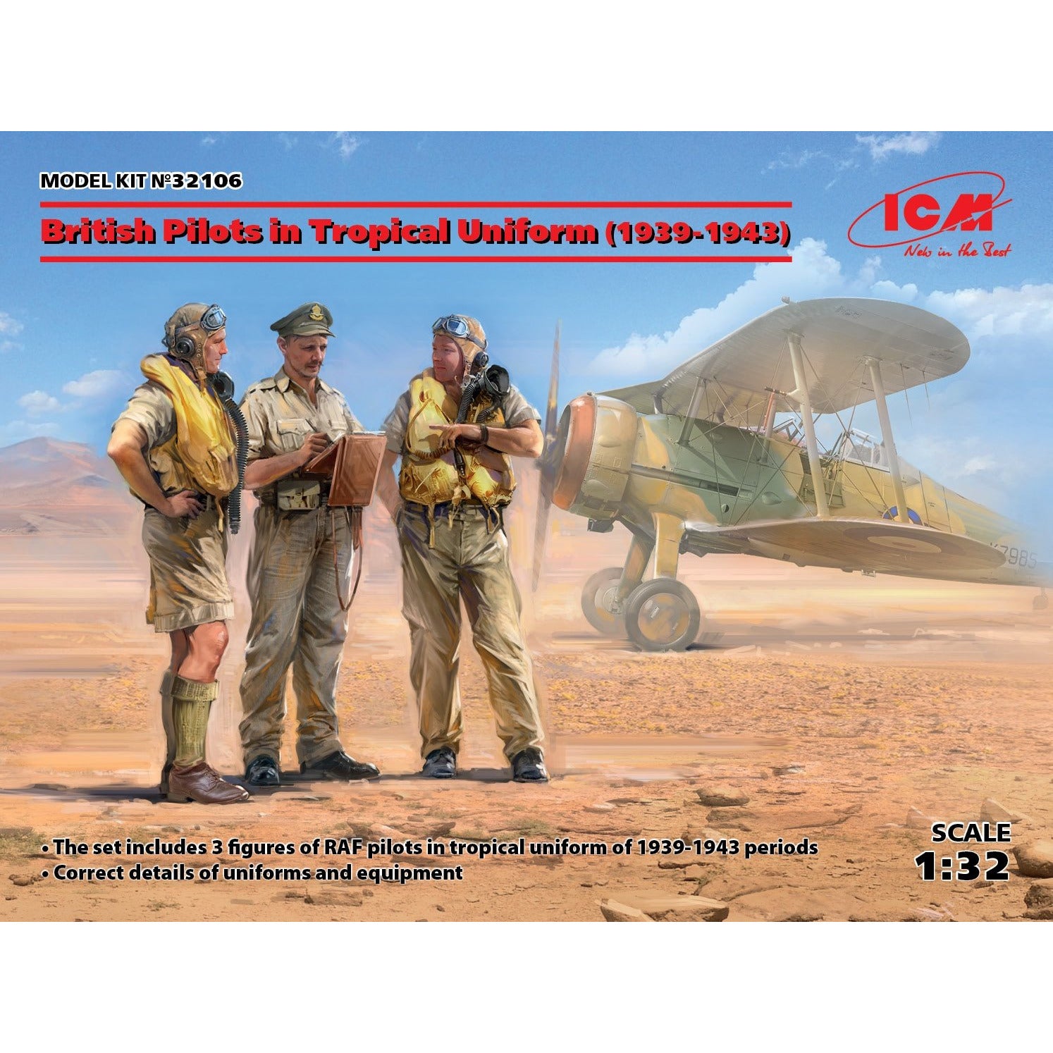 British Pilots in Tropical Uniform (1939-1943) (3 figures) 1/32 #32106 by ICM