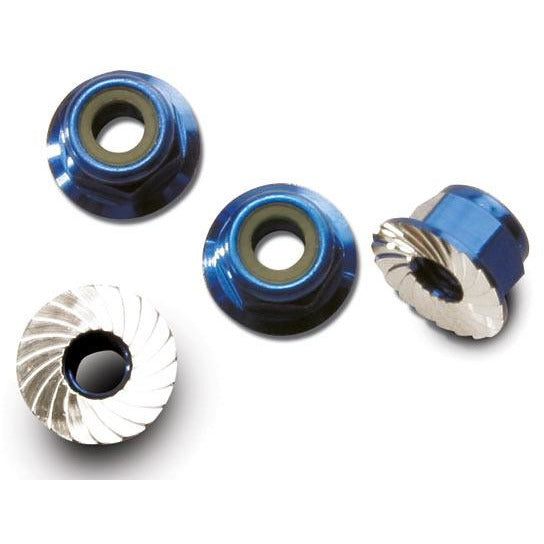 TRA1747R 4mm Aluminum Flanged Serrated Nuts - Blue (4)