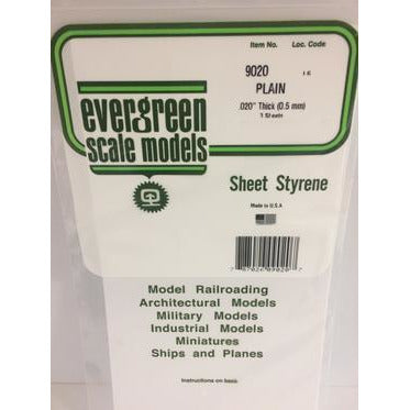 Evergreen #9020 Styrene Sheets: Plain 3 pack 0.020" (0.50mm) x 6" x 12"