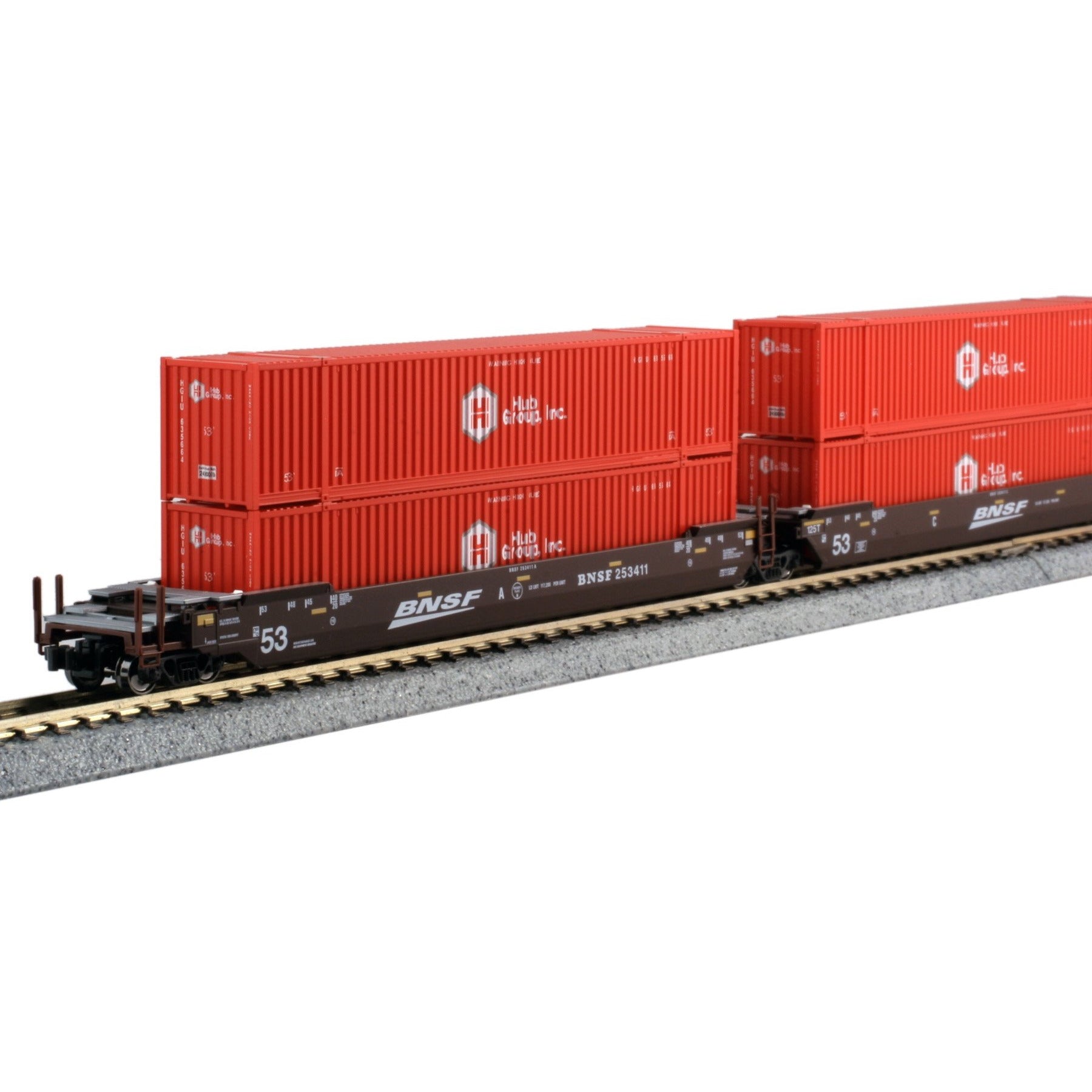 Kato Gunderson MAXI-IV Double Stack Car 3 Unit Set BNSF w/HUB Containers #253411
