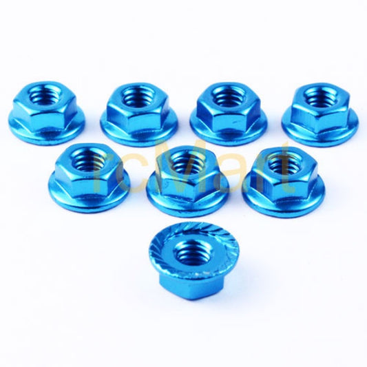 3RACING 4mm Aluminum Serrated Locknuts (8 pcs.) Light Blue - 3RAC-NS40LB