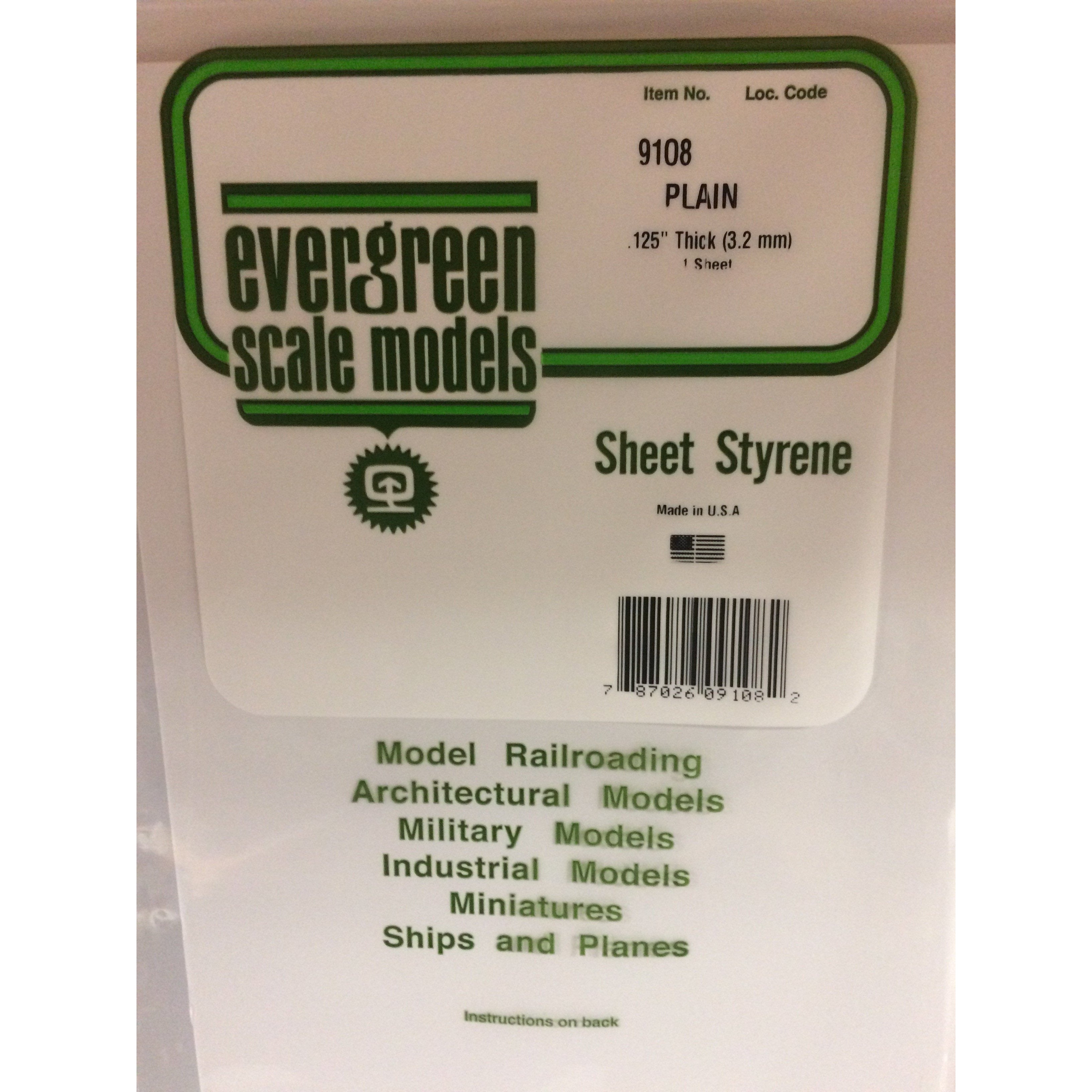 Evergreen #9108 Styrene Sheets: White 1 pack 0.125" (3.2mm) x 8" x 21"