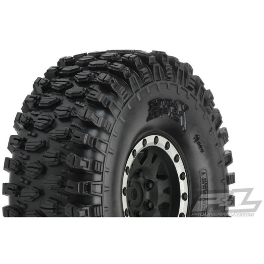 PRO10128-13 Pro-Line Hyrax 1.9" G8 Rock Terrain Truck Tires Mounted on Impulse Black/Silver Plastic Internal Bead-Loc Wheels (2) for Rock Crawler Front or Rear