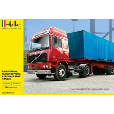 Volvo F12-20 Globetrotter Tractor w/Container & Semi-Trailer 1/32 Model Car Kit #81702 by Heller