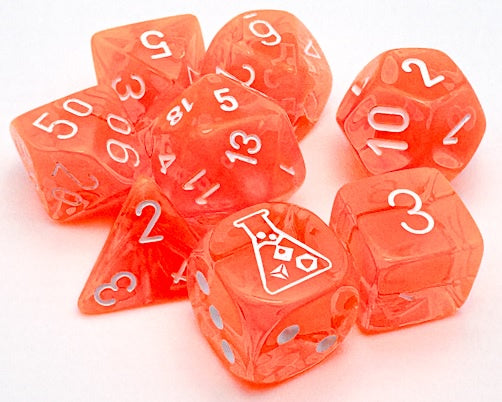 Chessex Translucent 7-Die Set Neon Orange/White CHX30060