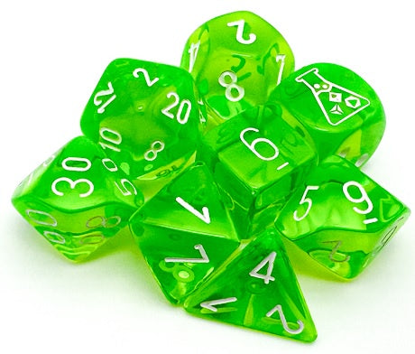 Chessex Translucent 7-Die Set Neon Green/White CHX30062