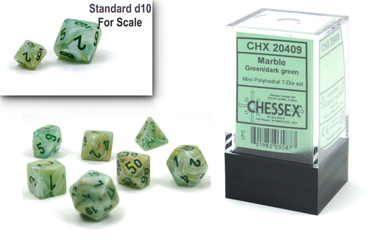 Chessex Marble Mini 7-Die Set Green/Dark Green CHX20409