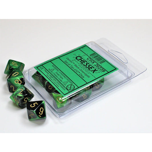 Chessex Gemini 10D10 Black-Green/Gold CHX26239