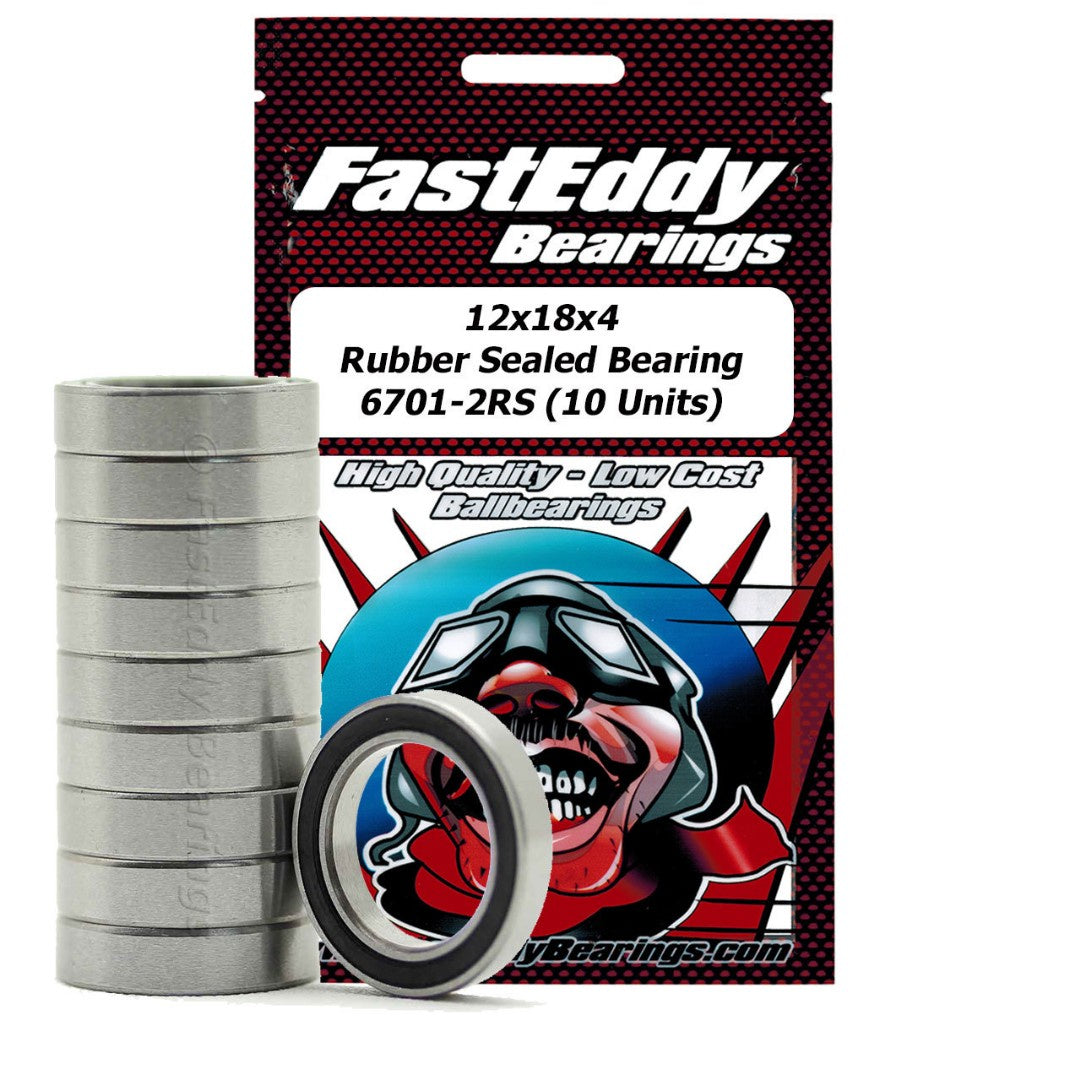 Fast Eddy Rubber Sealed Bearings Pack (10): 12x18x4 TFE270 6701-2RS