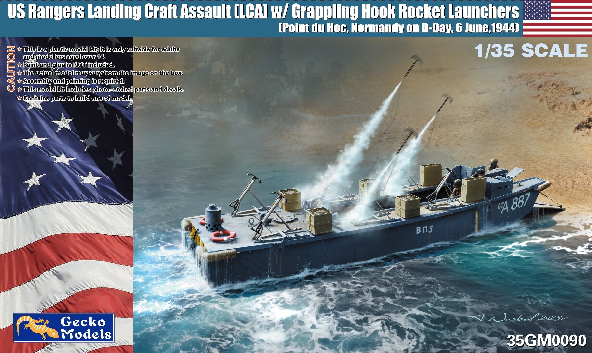 US Rangers Landing Craft Assault (LCA) w/Grappling Hook Rocket Launchers, D-day Normandy, 6th June 1944. 1/35 #35GM0090 by Gecko