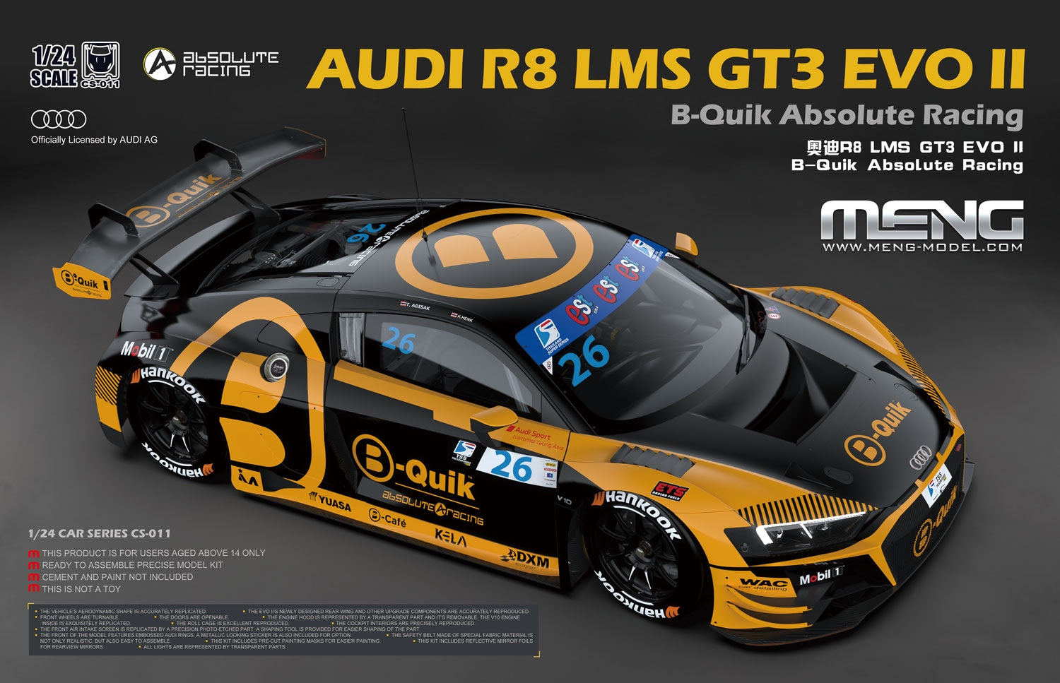 Audi R8 LMS GT3 EVO II B-Quik Absolute Racing 1/24 #CS-011 by Meng