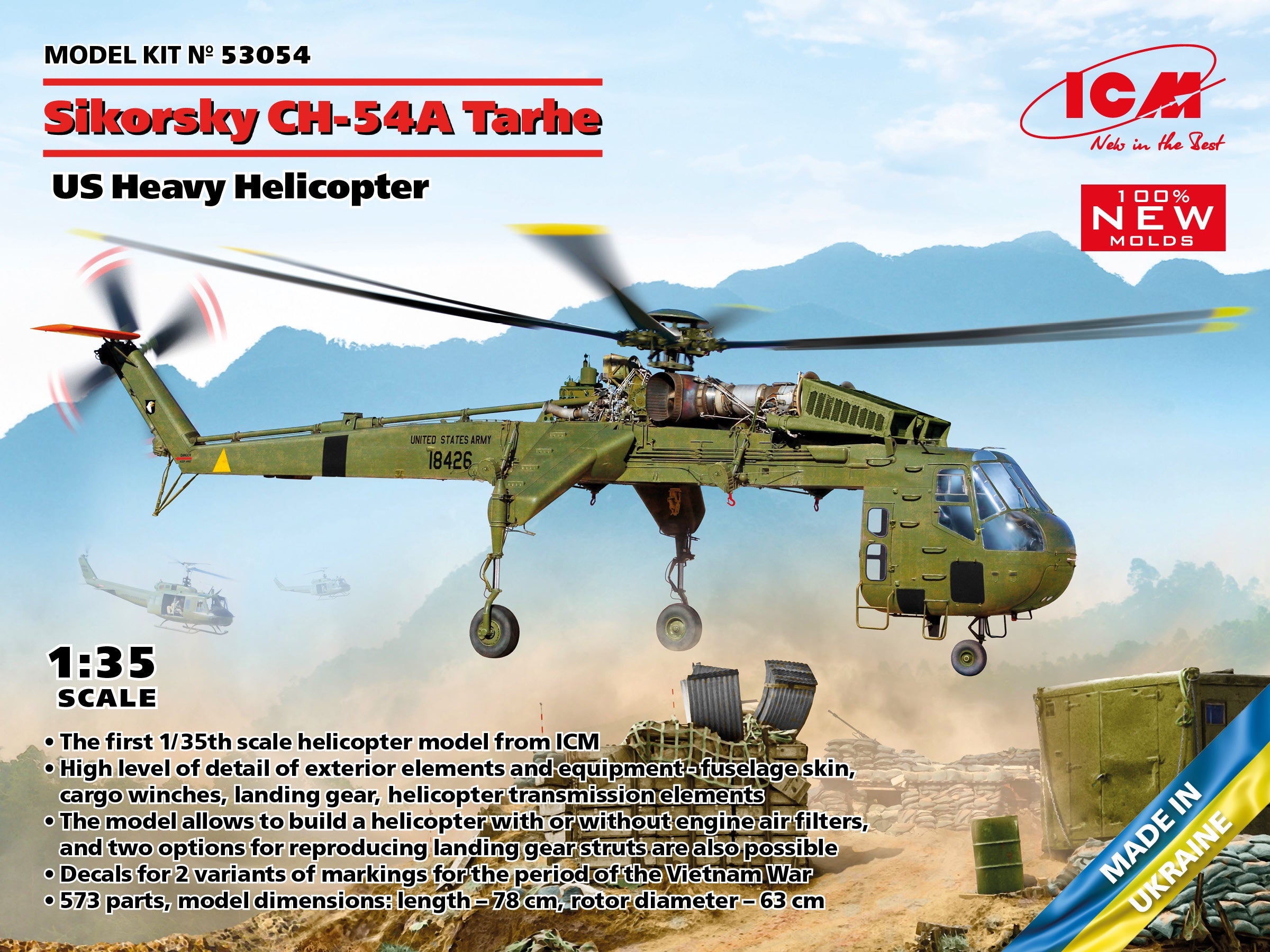 Sikorsky CH-54A Tarhe, US Heavy Helicopter (100% new molds) 1/35 #53054 by ICM