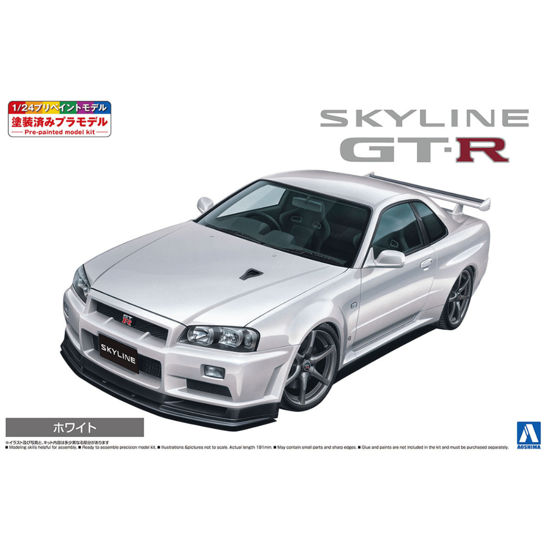 Nissan BNR34 Skyline GT-R V-spec II '00 White 1/24 Model Car Kit #06558 by Aoshima