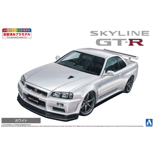 Nissan BNR34 Skyline GT-R V-spec II '00 White 1/24 Model Car Kit #06558 by Aoshima
