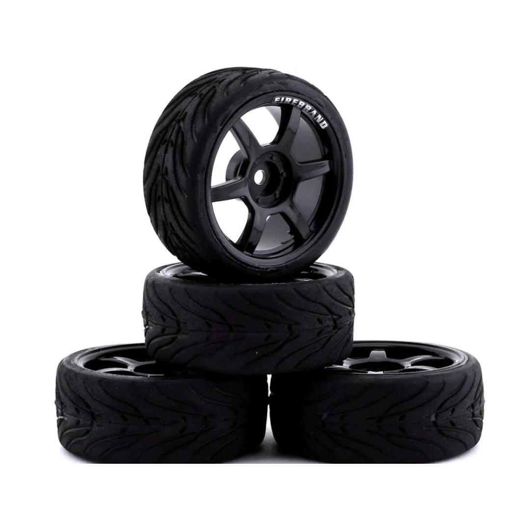 Firebrand RC Scorch RT3 Pre-Mounted On-Road Tires (4) (Black) w/FireFangs Tires, 12mm Hex & 3mm Offset - FBR1WHESCO078