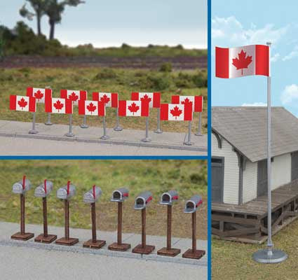 Walthers SceneMaster #4172 Flags (11) and Mailboxes (8) Canadian Flags, 1965-Present