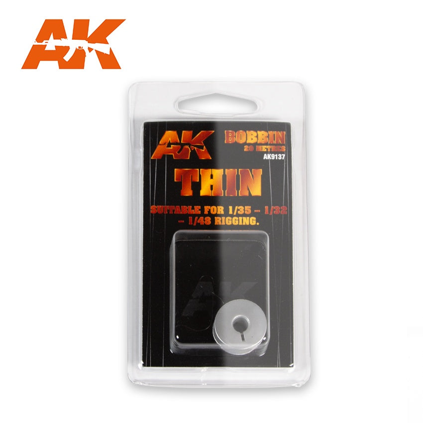 AK Interactive Elastic Rigging Bobbin Thin for 1:35 / 1:32 / 1:45 - 20m / 66ft - AK-9137